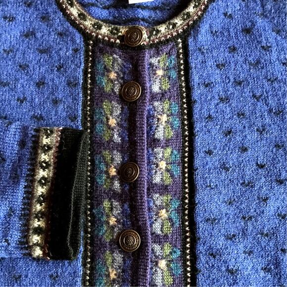 Tally-Ho Vintage Wool Cardigan with Flowers and Contrast Trim size PS - Picture 7 of 8